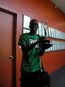 Me holding Degrassi's International Emmy.  Though being nominated several times, the show hasn't won an Emmy since 1987.