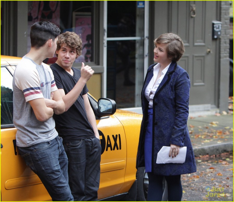Munro Chambers, Aislinn Paul, Melinda Shankar and Ricardo Hoyos seen on set of 'Degrassi' in Toronto