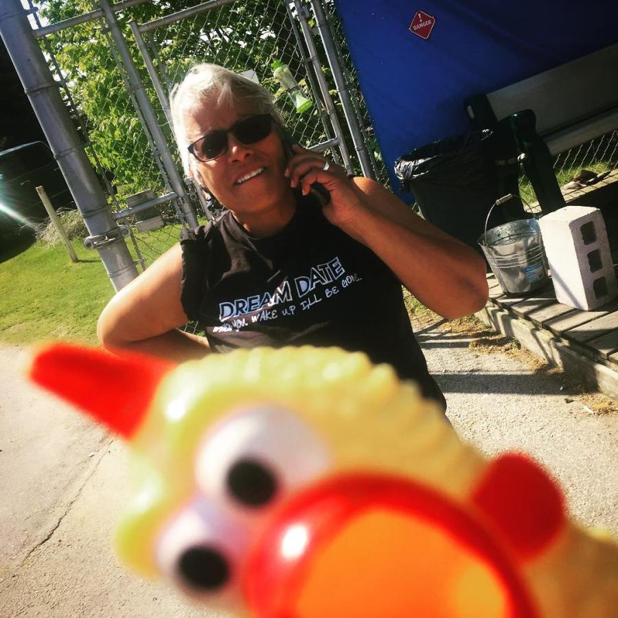 Aaaaand heeee's baaaaack! #photobombingchicken Say hello to Karen! #degrassi #nextclass #props #DExt's