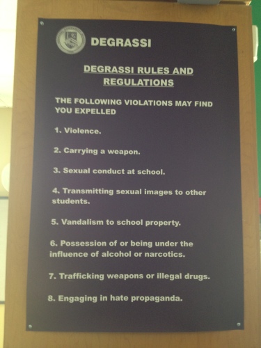 A prop from the set of Degrassi which outlines the school's conduct guidelines.